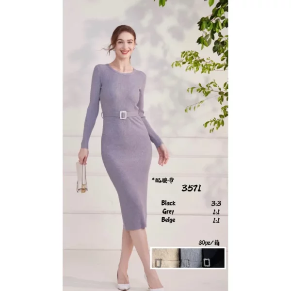 Robe mi longue ceinturée
