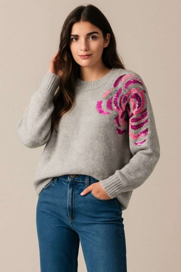Pull à motif fleur en sequins Ref 20251500