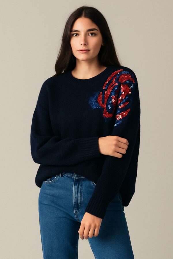 Pull à motif fleur en sequins Ref 20251500 – Image 2