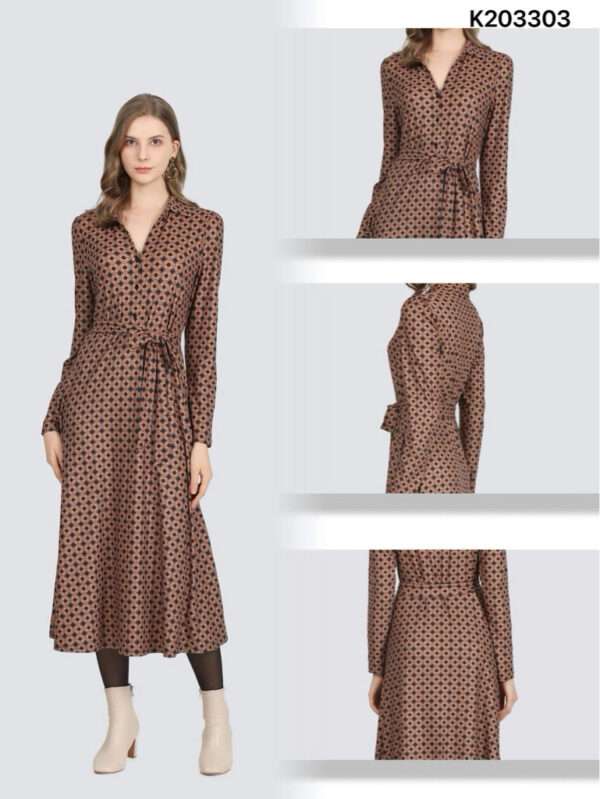 Robe chemise mi-longue imprimée géométrique Réf 20251000